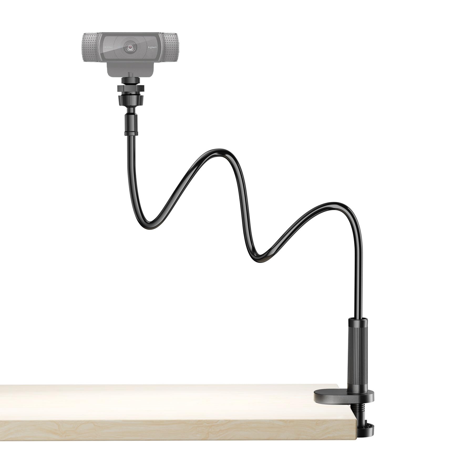 Flexible Webcam Stand Mount for Desk, Gooseneck Webcam Tripod with Clamp, Desktop Phone Holder & Table Top Tripod Compatible with Action Camera Gopro