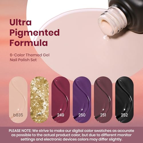 Image of Beetles Gel Nail Polish Set - 6PCS Burgundy Purple Glitter Nude Plum Gold Gel Nail Polish Kit Soak Off UV LED Terra Dusk Colors DIY Home Salon Gift for Women