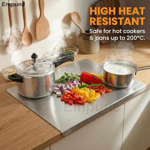 Image of Stainless Steel Countertop Chopping Board 60 x 45 cm | Free 31 x 21 cm Rectangular Chopping Board with Rubber Skid & Straw | Pack of 2