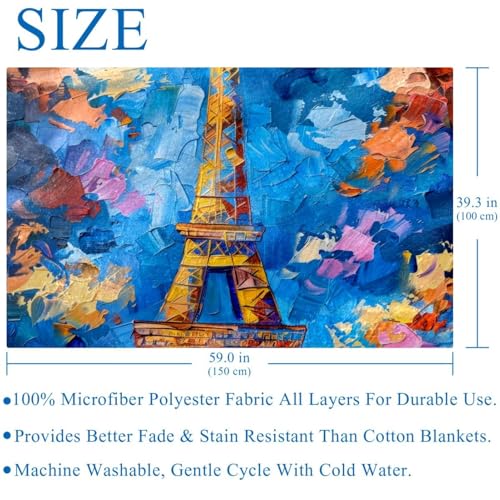 Couverture Tour Eiffel en microfibre douce et chaude premium de lit