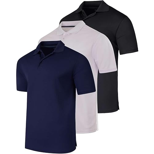 Real Essentials 3 Pack: Men's Quick-Dry Short Sleeve Athletic Performance Polo Shirt (Available in Big & Tall)