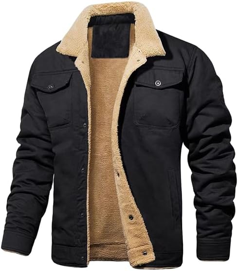 Men's Warm Classics Thick Jacket Fleece-Lined Cotton Workwear Casual Jacket Men's Soft Warm Outerwear