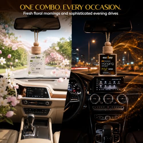 Image of Car Perfume Combo Pack of 2 Air Freshener | Petal Bloom & Midnight Leather | Odour Eliminator for Cars, SUVs, & Vans | Premium Auto Interior Freshener Gift Set | 20ml