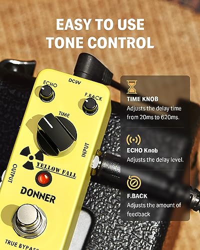 Image of Donner Guitar Delay Pedal for Pedal Boards, Electric Guitar, Yellow Fall Analog Delay Mini Guitar Effect Pedal Vintage Delay, True Bypass