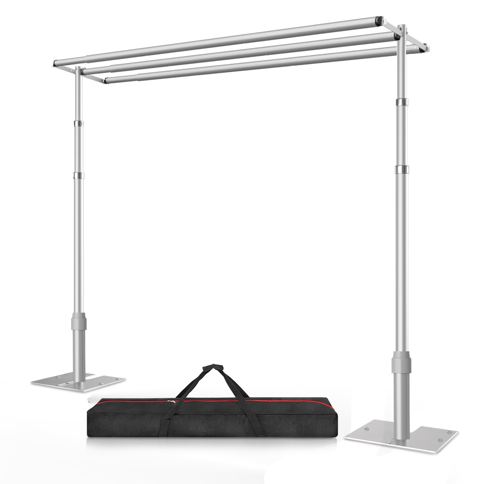 10x10 Three Crossbar Pipe and Drape Stand Kit, Heavy Duty Backdrop Stand Adjustable, Sturdy Metal Back Drop Decoration Frame with Flat Base for Parties, Flower Wall, Wedding,Trade Shows, Photo Shoot