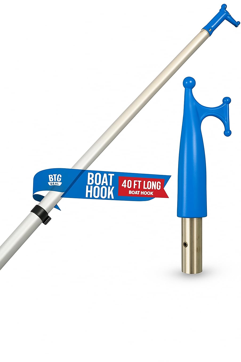 BTG GEAR 5 ft to 8.5 ft Marine-Grade Telescoping Boat Pole w/Removable Hook for Docking, Floating, Extra-Strong Aluminum, Boats up to 40 ft