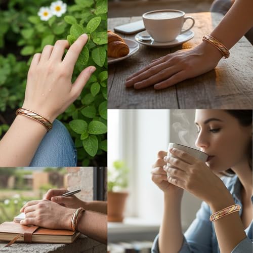 Image of Touchstone copper bracelets | gift for men women |adjustable 100% pure solid real magnetic jewelry | handmade bracelet set combo | rope braided tibetan bangles.