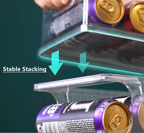 Miniatura 9 de Xicennego Organizador de latas de soda apilable de 3 niveles para refrigerador, dispensador organizador de latas de refrigerador, soporte para latas