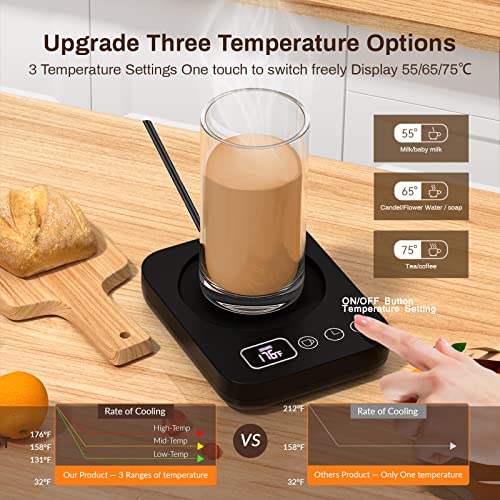Misby Mug Warmer, Upgrade Coffee Warmer For Desk With 3 Temperature Settings, Fast Heating Cup Warmer 12 Timer, 4H Auto Shut Off, Gravity Sensor, Keep Best Temp For Tea,Beverage,Milk -Black #TOP1
