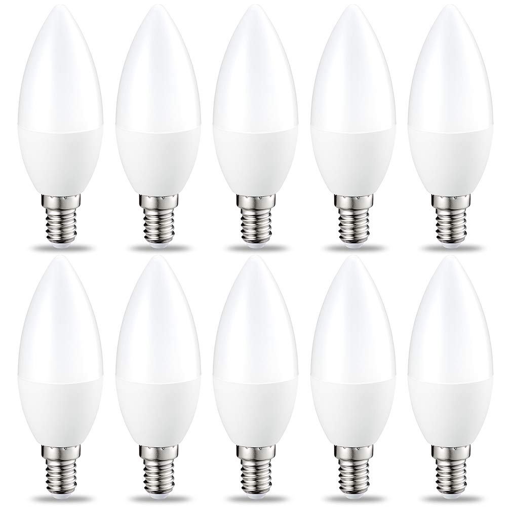 GVOREELED E14 Small Edison Screw Candle Bulb, 5W (Equivalent to 40W Incandescent), Cool White, Frosted, Energy Saving for Chandeliers, Wall Lamps, Ceiling Fixtures, Pack of 10