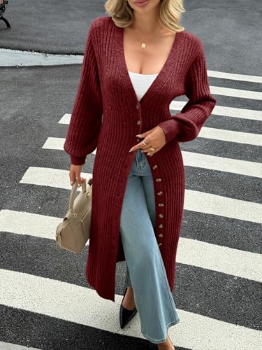 Image of Saodimallsu Womens Long Duster Cardigans Button Down Maxi Sweater Dress