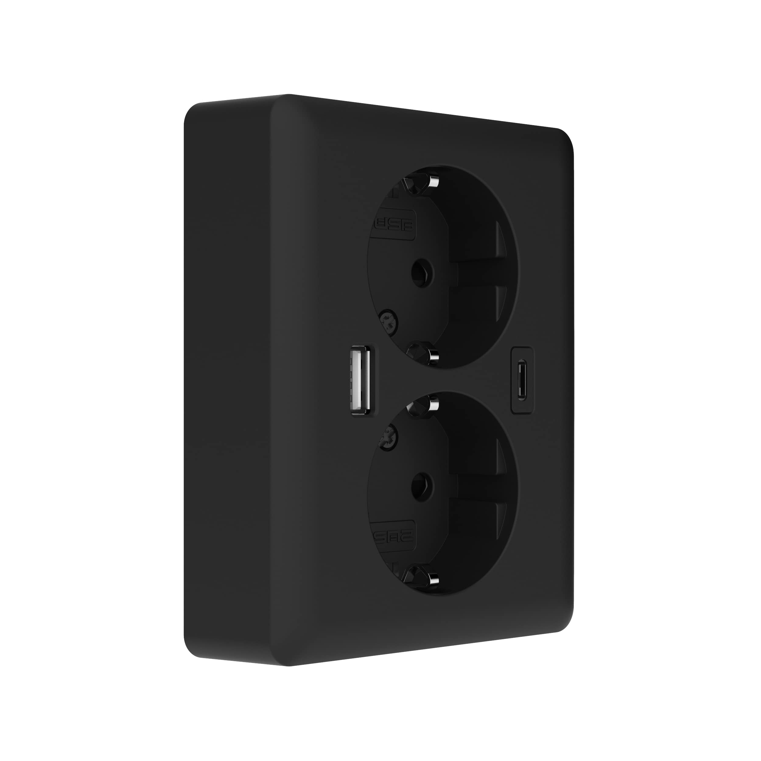 easyCharge DUO USB AC Double Socket Outlet 18,0 W/3,6 A Noir mat (RAL9005)