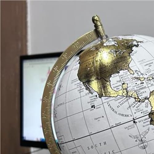 Globe Daddy Decorative 8 Inch Table Rotating Globe with Gold Arc and Base,Home Decor Item with Gold Foil Stamp Map White Color