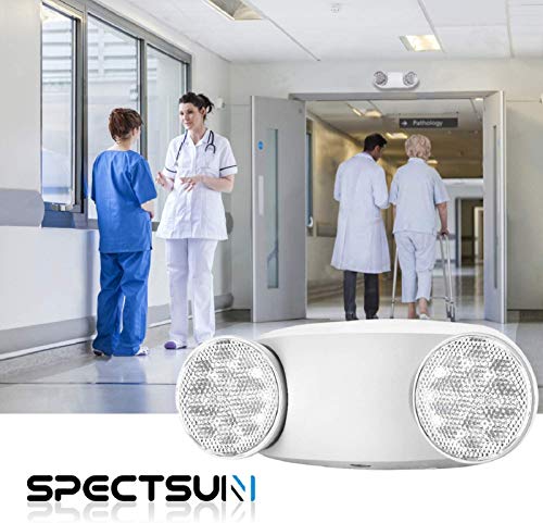 SPECTSUN Emergency Light White, Commercial Emergency Light with Battery Backup, Emergency Lighting Fixture/Emergency Light Combo/Emergency Sign Light//Emergency Light Home - 6 Pack (Round Head)
