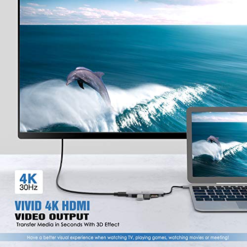Hub USB C Adattatore Multiporta 7 in 1 USB C Hub Portatile con Ingresso HDMI 4K, 3 Porte USB 3.0, Lettore SD/Micro SD Compatibile Per MacBook Pro/Chromebook/XPS & Dispositivi USB C, Grigio Spaziale