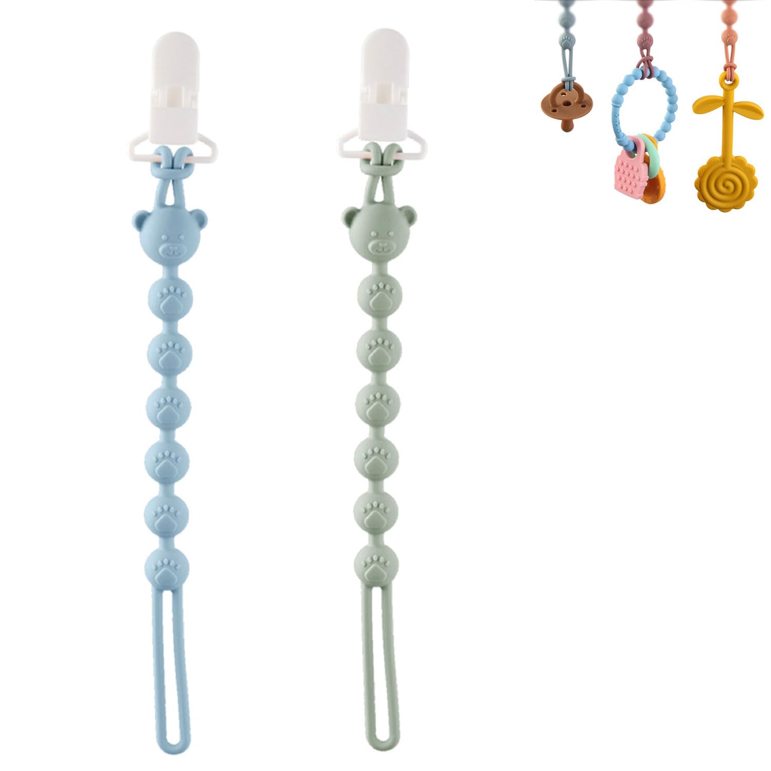 Baby Pacifier Clip, 2-Pack Silicone Pacifier Holder with One Piece Design for Baby Boy and Girl, Soft Flexible Paci Binky Clips, Practical, and a Must-Have for Outings-image-38