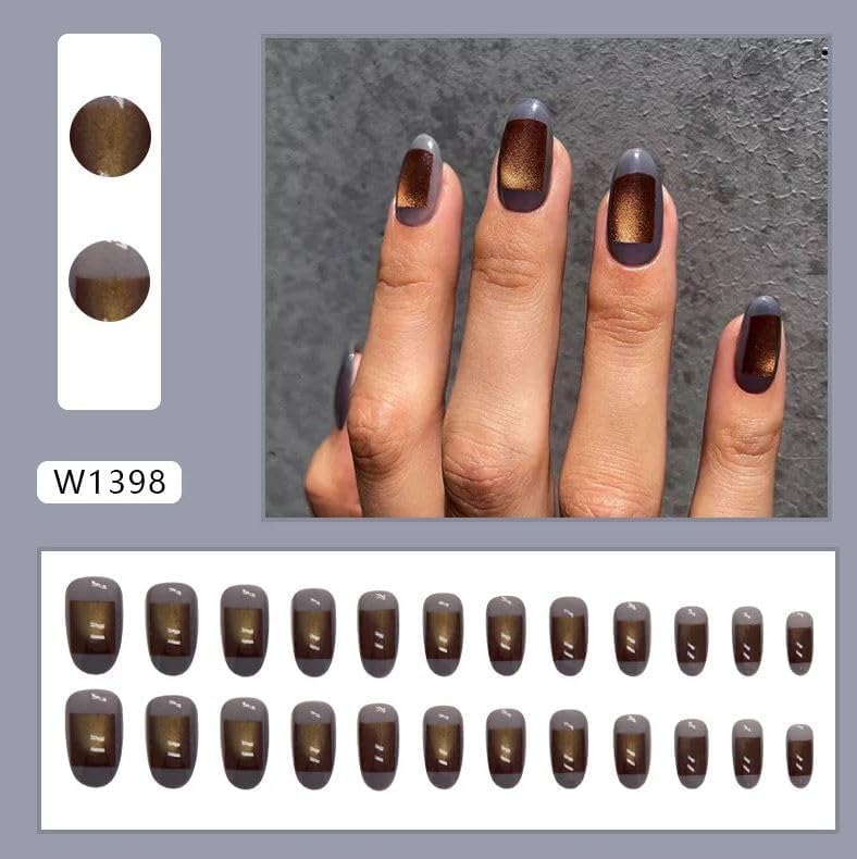 Image of ZOONA 24PCS Everlasting French Nails Artificial Nails Art Set| Lightweight & Long Lasting| Easy To Use| Quick Fix For Festivals & Special Occasions (W1398)