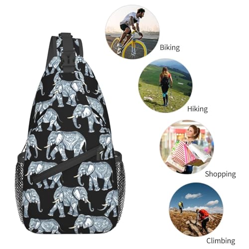Bolso bandolera negro con estampado Elefante para viaje y senderismo miniatura 6