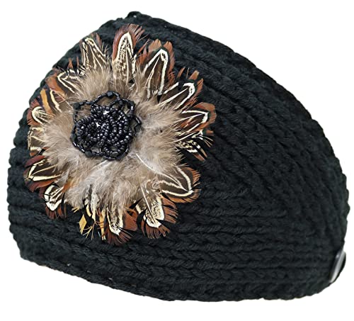 KMystic Winter HEadband with Flower Accent (Black)