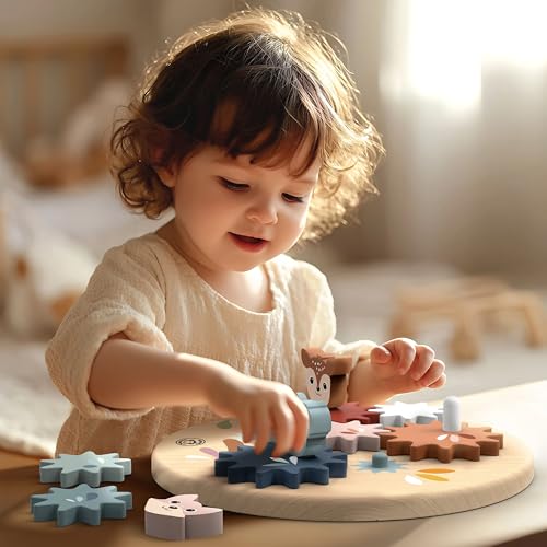 Image of SPEEDY MONKEY Wooden Spin Gear Toy for Toddlers 18m+ Spinning Gears Board | colorful spinning gears board, construction toys, sorting & stacking toys, preschool toys, STEM fine motor learning, creative