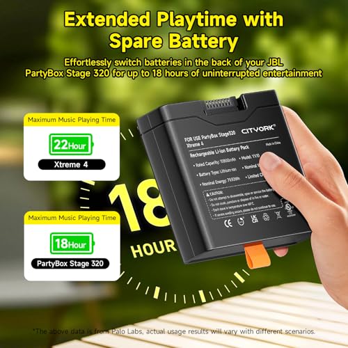 CITYORK 7,4 V/10800 mAh vervangende accu voor JBL Partybox Stage 320 / JBL Xtreme 4 Bluetooth-luidsprekers, kan in enkele seconden worden vervangen, zodat het feest twee keer zo lang aan de slag gaat - Afbeelding 5