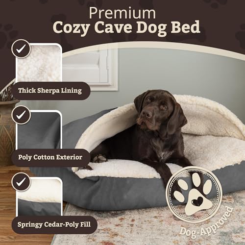Image of Snoozer Rectangle Cozy Cave Dog Bed, Hooded Dog Bed, Heather Gray (M)