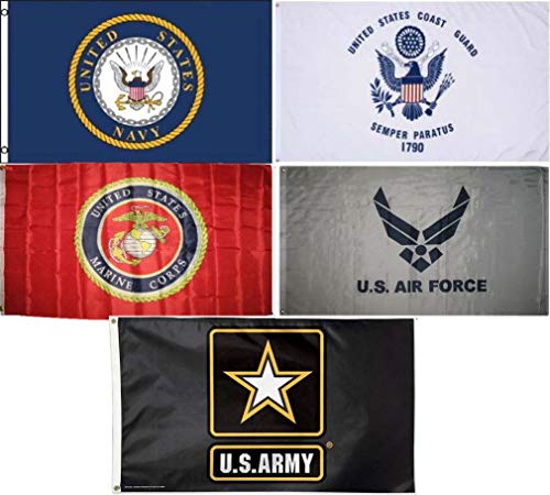 Wholesale Lot 5 3X5 Branches Military Usaf Uscg Usmc Army Navy Set Flag 3'X5' #5 Fade Resistant Double Stitched Premium Penant House Banner Grommets