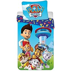 Cubrecama Paw Patrol BrandMac ApS Paw Patrol Bed Linen, 135 x 200 cm, 80 x 80 cm, Lona Reversible de la Patrulla Canina, con Funda Acolchada y Acolchada, 100% algodón