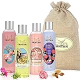 Beauty Set 4 Duschgels In Einem Shönen Jutebeutel Un Air D’Antan/ 4 Duft: Rose, Mandel, Verbena, Kirschbäume. Pack 4x250ml/ Kleine Geschenkset Für Frauen/Muttertag