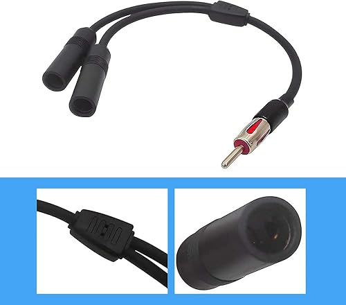 Miniatura 3 de Paquete de 1 cable de extensión de antena estéreo de radio automático, adaptador de antena, 1 conector macho a 2 hembra adaptador Y, universal para