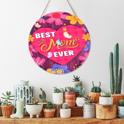 Mother's Day Best Mom Ever Round Wood Panels Exquisite 12 - Inch Round Wood Panel Painting - Unique Artwork for Home and Office Decoration