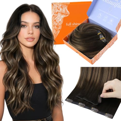 Image of Full Shine Genius Weft Clip in Hair Extensions, Dark Brown to Light Brown