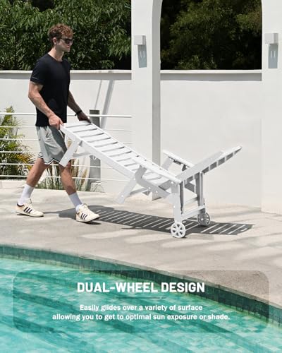SUUNYN Lounge Chair Outdoor Set of 4 with Wheels, Adjustable 6-Position Chaise Lounge Outdoor, Patio Lounge Chair for Poolside Backyard, White - Thumbnail 4