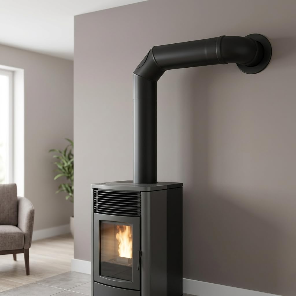 MAKA Curva 90 Gradi Ispezione Canna Fumaria Pellet Nero Ø 80 mm