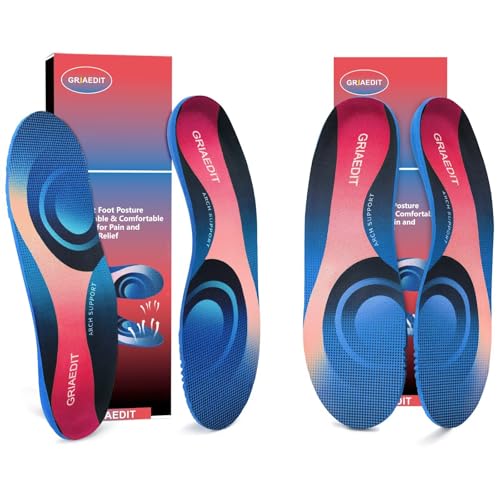 Image of Plantar Fasciitis Insoles for Men Women,High Arch Support for Pain Relief,Inserts Orthotic for Flat Feet Absorbing Inserts Standing All Day, Insoles for Work Boots 2 Pairs M6-6.5 /W8-8.5