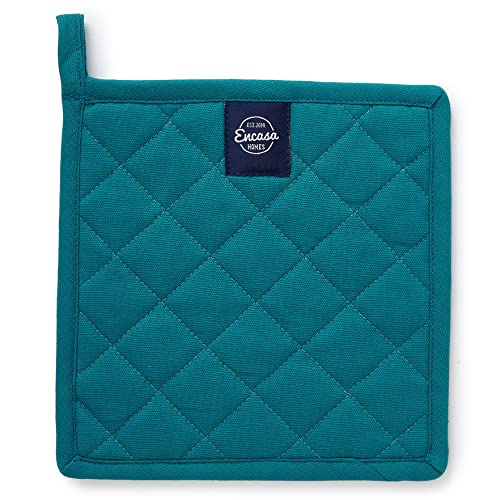 Image of Encasa XO Heat Resistant Cotton Pot Holders with Hanging Loop - Set of 2 - Azul Blue - Multipurpose Quilted Everyday Hot Pad for Kitchen, Camping, BBQ & Microwave - 21 cm