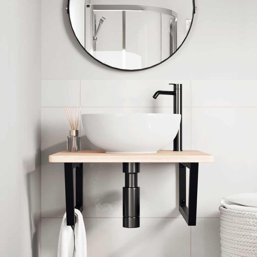 Lavabo flotante de madera maciza de roble con mango de acero, estante de pared de baño resistente, estante para cremas y toallas que ahorra espacio, sin taladrar