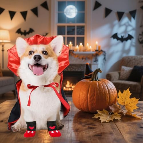 Weihnachts Kostüm für Hunde, Katzen Verkleidung mit Vampir Umhang für Weihnachten Geburtstag Party Fotoshooting, Hundekostüm Set für Kleine Mittlere Große Hunde