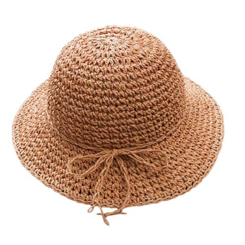Homoyoyo Girls Boy Girl Straw Sun Hat Casual Beach Vacation Wide Brim Cap UPF Stylish Bowknot Design Fits for Summer Outings Khaki