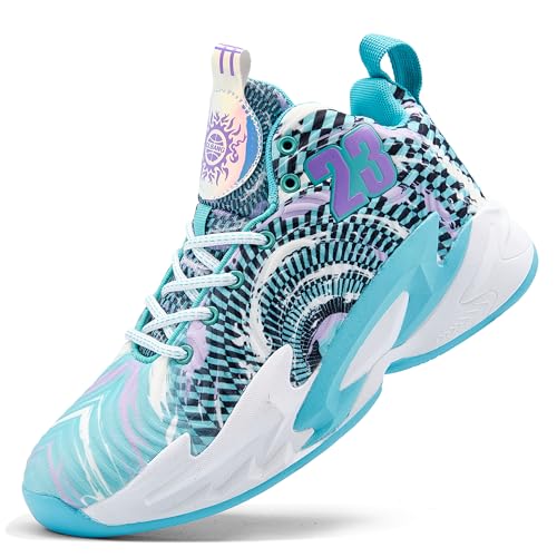 kniaiwx Men Basketball Shose Breathable Men Non Slip Outdoor Fashion Sneakers White&Blue-2 Size 7