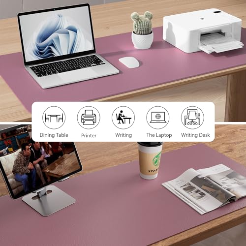 Image of Aothia Leather Desk Pad Protector, Mouse Pad, Office Mat, Non-Slip PU Leather Blotter, Laptop Pad, Waterproof Writing Pad for Office and Home (Dark Pink, 23.6 inch x 13.7 inch)