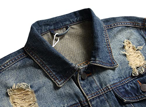 Qimyum Jean Jacket For Men, Distressed Slim Denim Jacket (X-Large, Blue2803) #TOP2