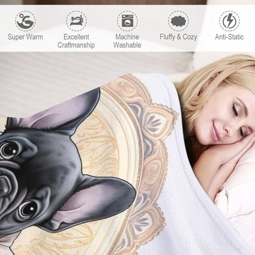 Manta de lana de Bulldog francés cálida para cama y exteriores 6