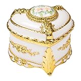 Pink Lilly Heart Shaped Floral Gold Tone Metal Music Box Plays Tune Unforgettable
