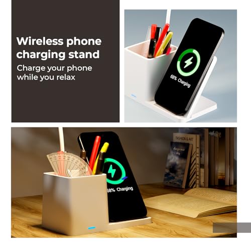 Image of Lifelong LED Desk Lamp with Wireless Charging & Pen Holder | 3 Adjustable Brightness Mode, Eye-Caring Touch Control Table Lamp | 360 Flexible Gooseneck Desk Organizer for Study, Office, Bedroom & Home