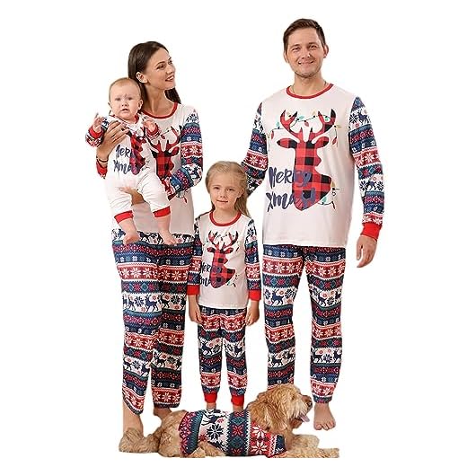SISAY Pijama Familiar Navidad Invierno 2 Piezas Pantalon y Camiseta Manga Larga Conjunto Mama Papa y Bebe Perros Pijamas Navideños Ropa Igual para Toda la Familia Traje de Domir Christmas Pajamas Set