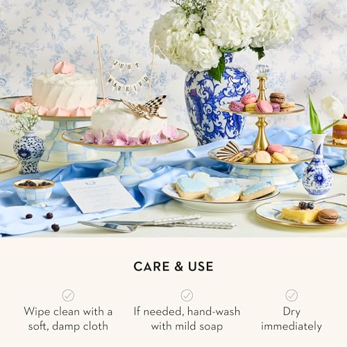 Image of MACKENZIE-CHILDS Two-Tier Sweet Stand, Light-Blue-and-White Sky Check