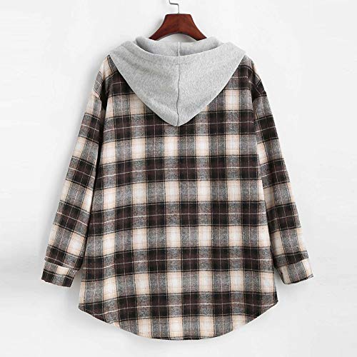 Zl Geqinai Hooded Shirt For Women Plaid Flannel Hooded Jacket Long Sleeve Unisex Fuzzy Shirt Coat Tops Quilted Lined Fleece Black #TOP2
