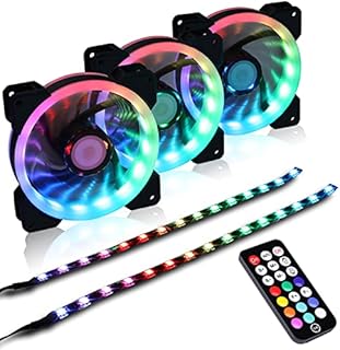 DS 120mm Addressable RGB PC Case LED Fans with Controller for Black Computer Case, CPU Cooler, White Radiators System (3Pack ARGB Fans, 2Pack LED Strips, 4TH GEN Hub Box, A Series)