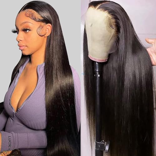 Smilenice 20 Pouces Perruque Bresilienne Cheveux Humain 200% Densité 13x5 Straight Perruque Femme Naturelle HD Lace Frontal Glueless Wig Human Hair for Black...